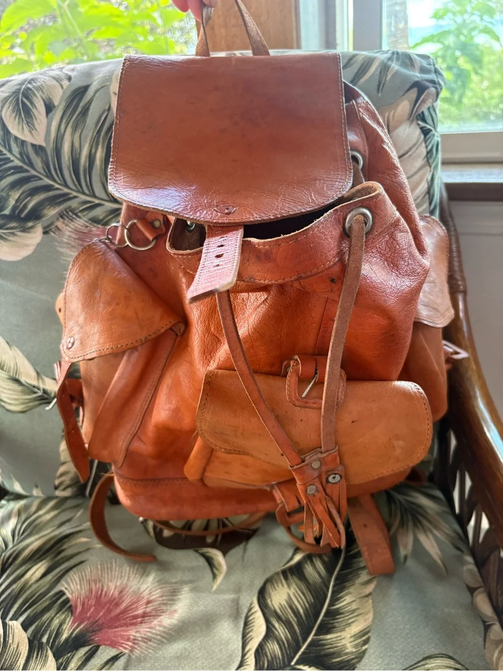 Brown Leather Backpack - Classic Drawstring Rucksack